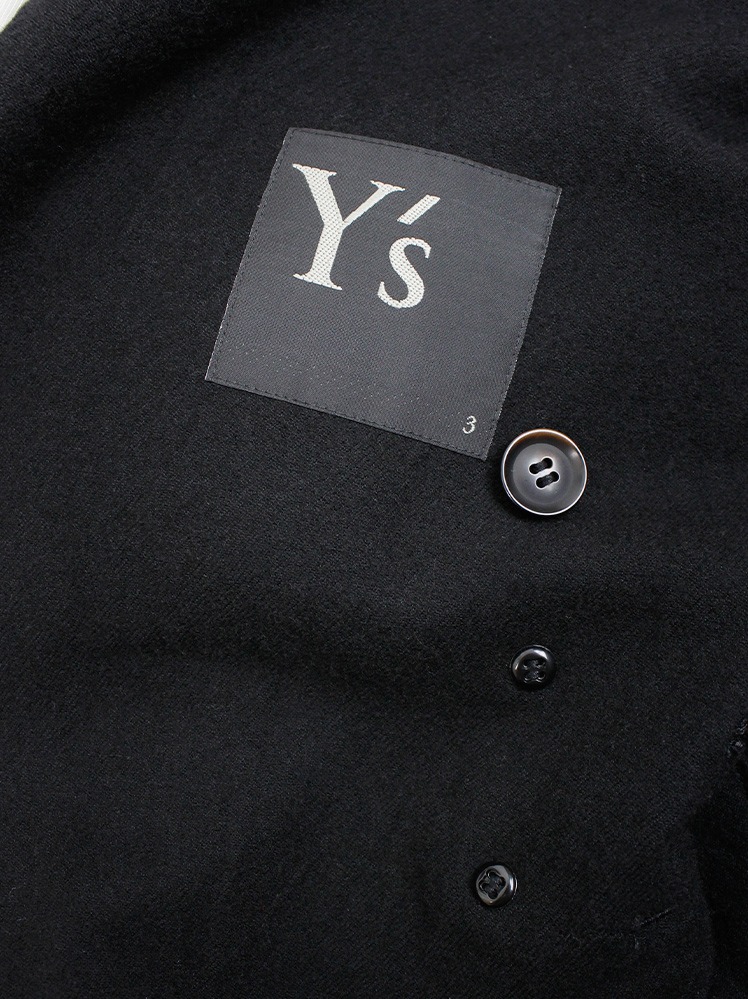 Y's Yohji Yamamoto black long cutaway coat with double