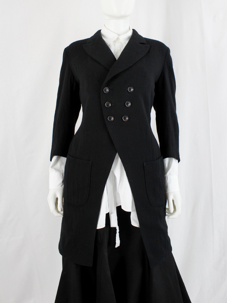 Y's Yohji Yamamoto black long cutaway coat with double