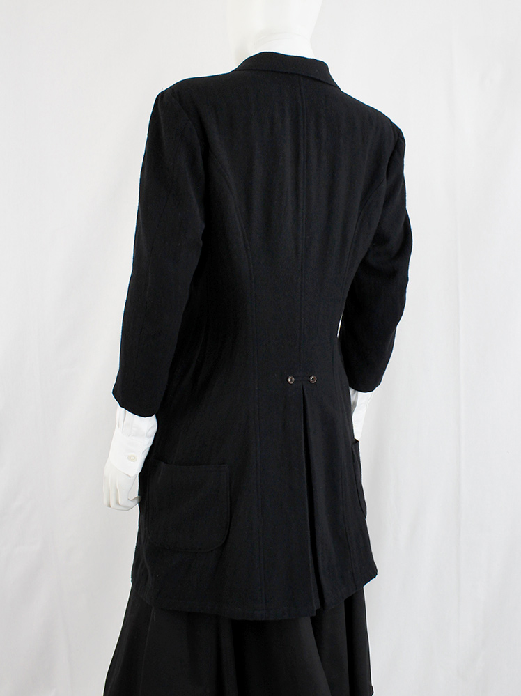 Y's Yohji Yamamoto black long cutaway coat with double