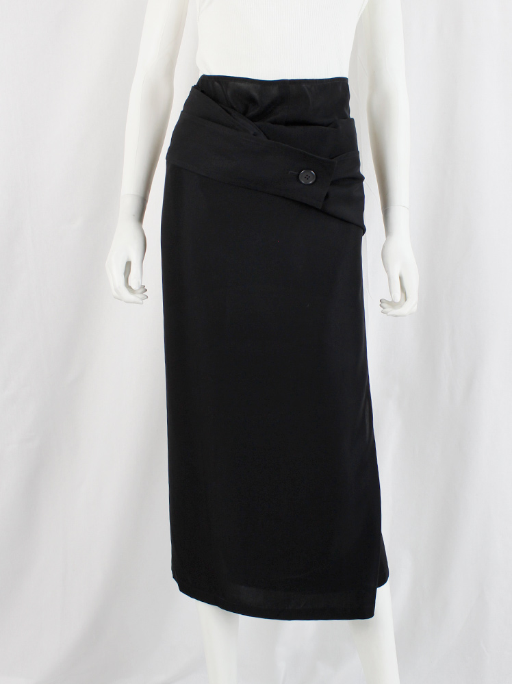 vintage Ys Yohji Yamamoto black one-shoulder dungaree dress with pencil skirt (14)