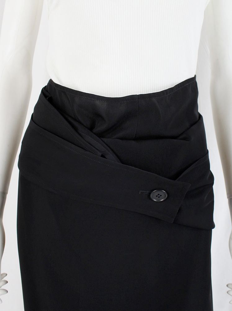 vintage Ys Yohji Yamamoto black one-shoulder dungaree dress with pencil skirt (15)