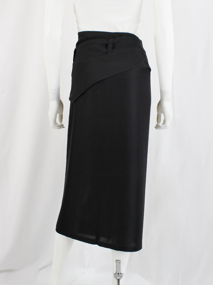 vintage Ys Yohji Yamamoto black one-shoulder dungaree dress with pencil skirt (17)