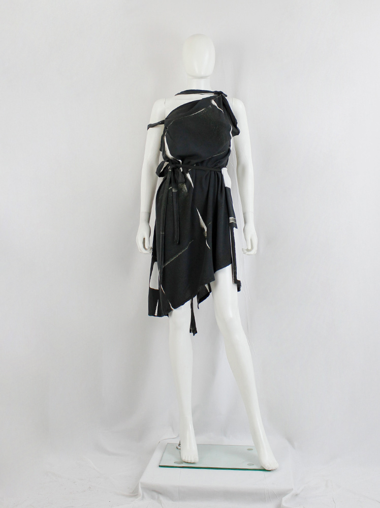 vintage Ann Demeulemeester black transformable dress with beige spraypainted print and belt straps spring 2011 (25)