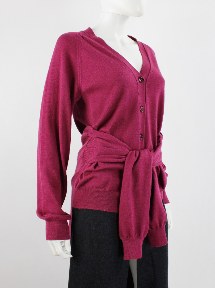 Maison Martin Margiela raspberry pink long cardigan with 4 sleeves