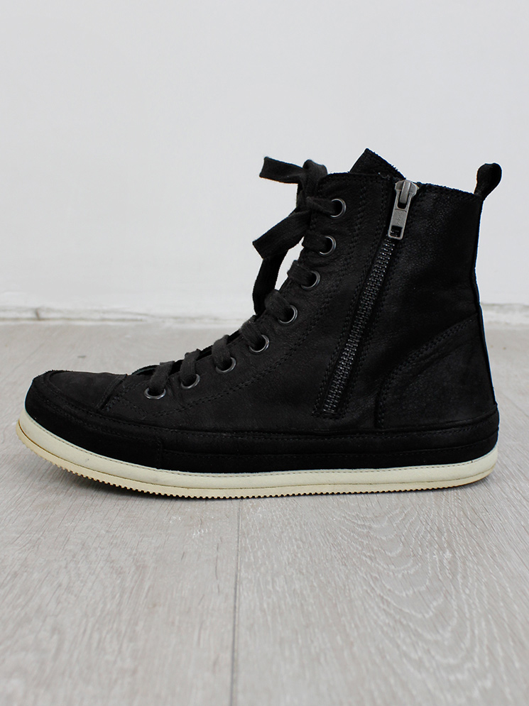 ANN DEMEULEMEESTER スウェット rick owens Ann Demeulemeester black suede high-top sneakers with cream