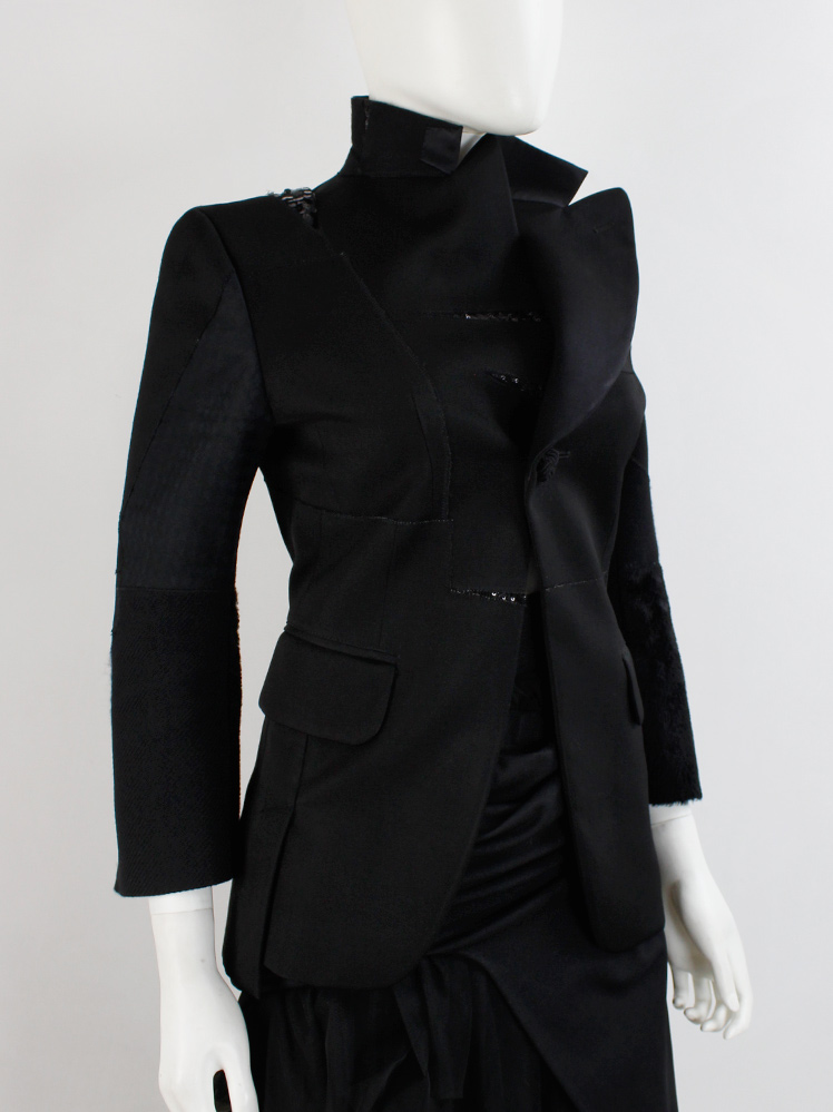 vintage Junya Watanabe black deconstructed blazer with panelling and sequin and lace inserts fall 2014 (11)