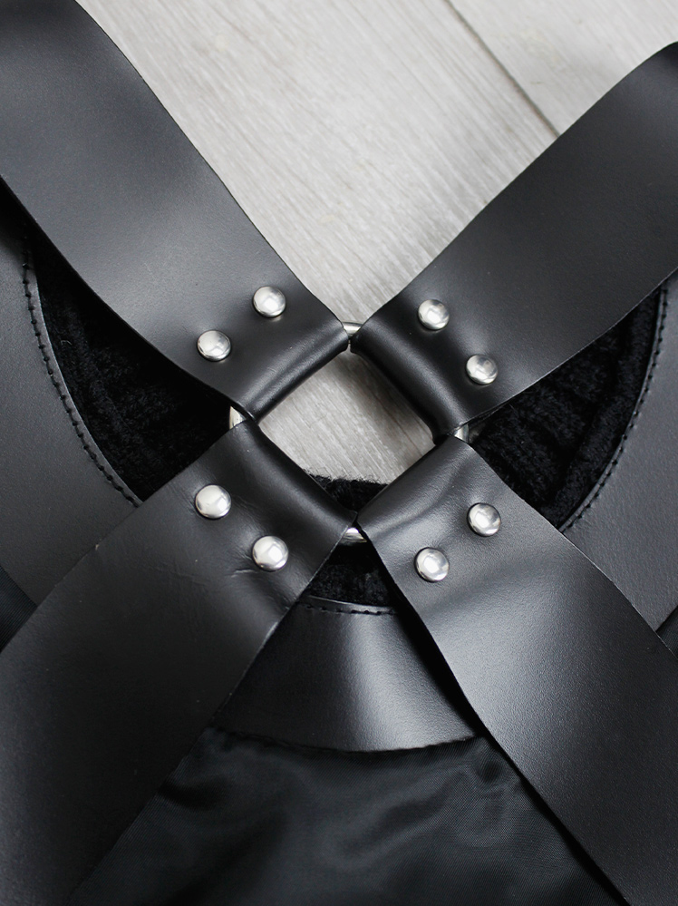 Noir Kei Ninomiya black cable knit chestpiece with leather