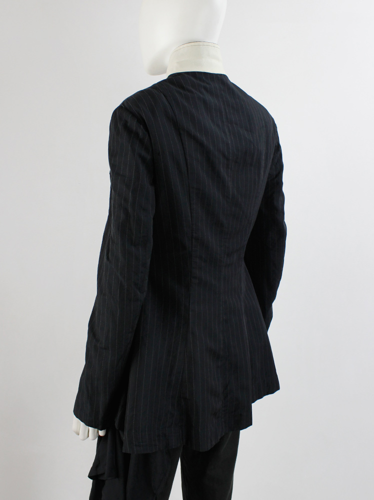 Y's Yohji Yamamoto black pinstripe cutaway jacket with cream Y's Yohji Yamamoto black pinstripe cutaway jacket with cream