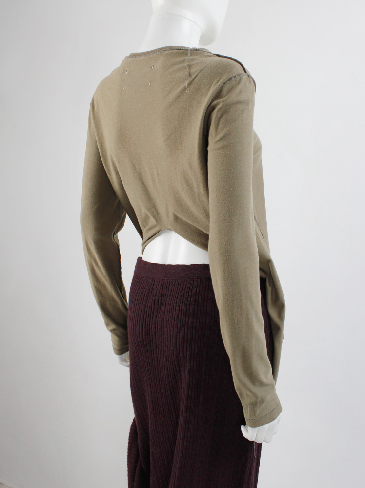 vintage Maison Martin Margiela brown inside out jumper draped on the front of the body spring 2003 (16)