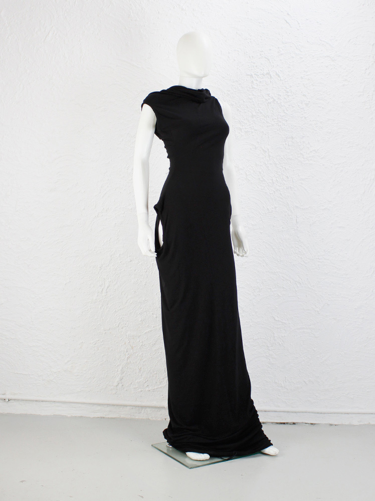 Ann Demeulemeester black double folding maxi dress with 4
