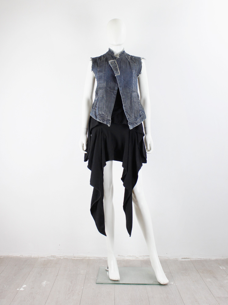 Rick Owens FEMSLAB waxed denim sleeveless vest with frayed