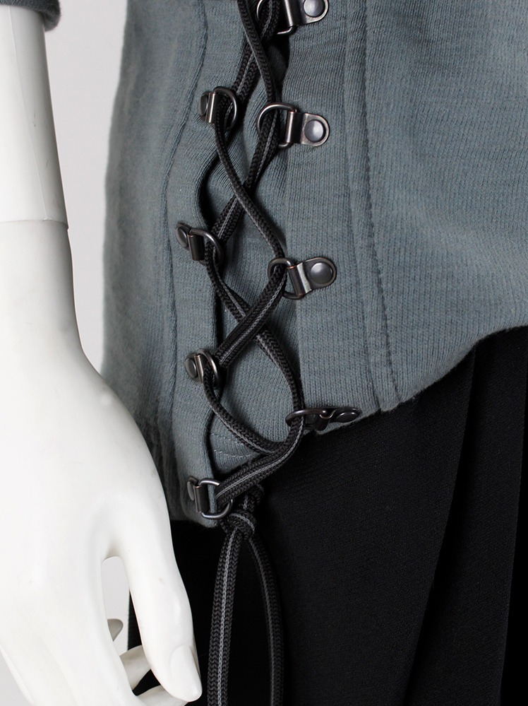 vintage Af Vandevorst sage green sweatshirt with boot lacing on the sides fall 2015 (14)