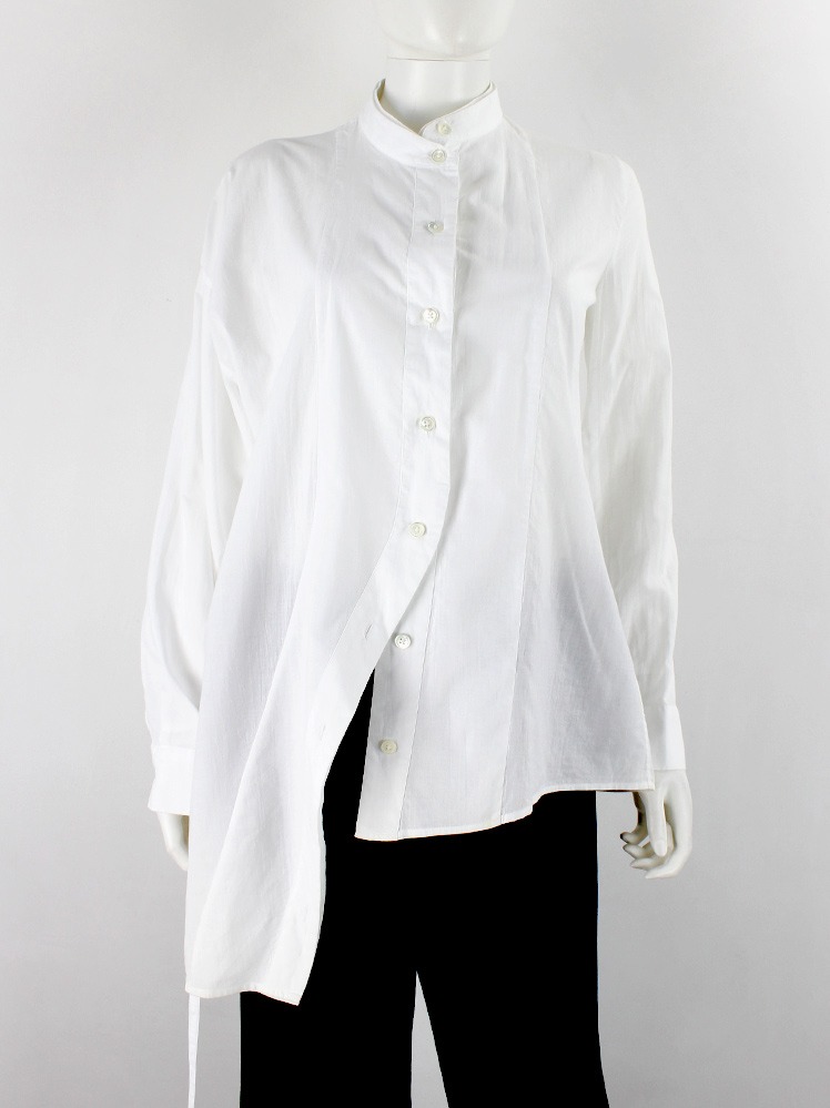 ANN DEMEULEMEESTER/ロングシャツ/size34/白 Asymmetric Cotton Shirt by Ann Demeulemeester- La Garçonne