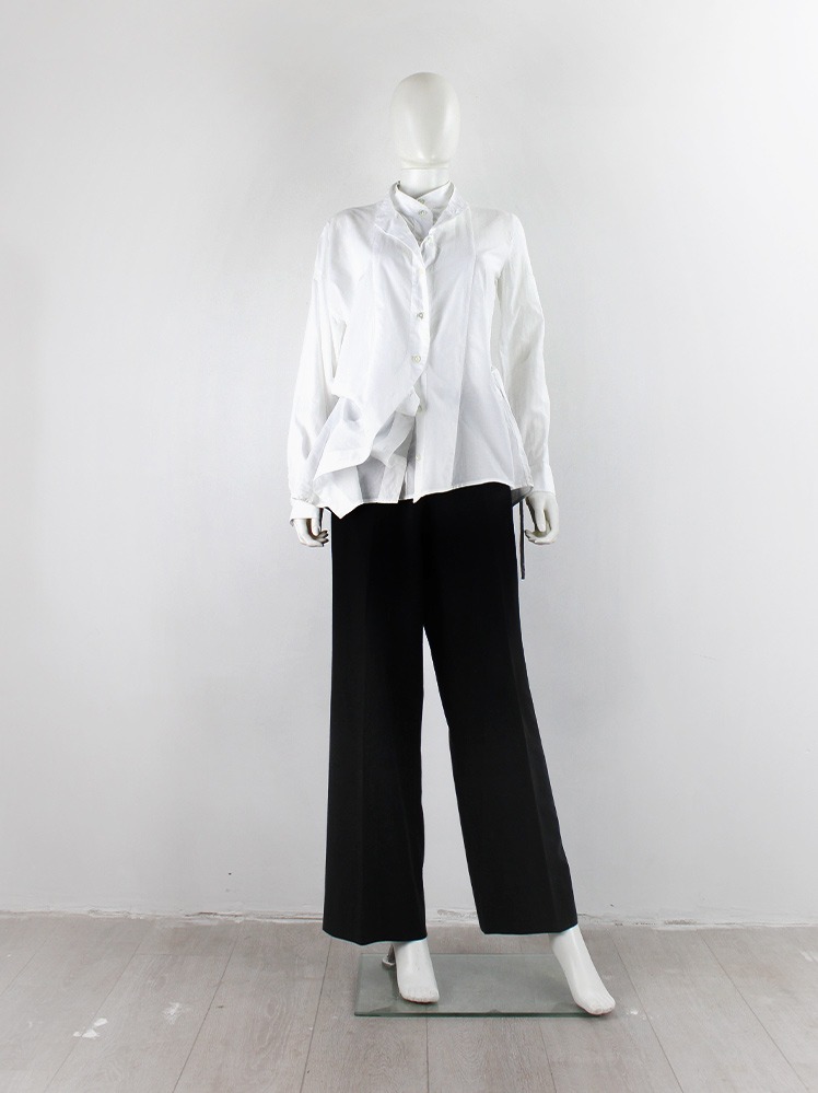 ANN DEMEULEMEESTER white narrow tie 未使用品 Ann Demeulemeester white double layered curved shirt with inner
