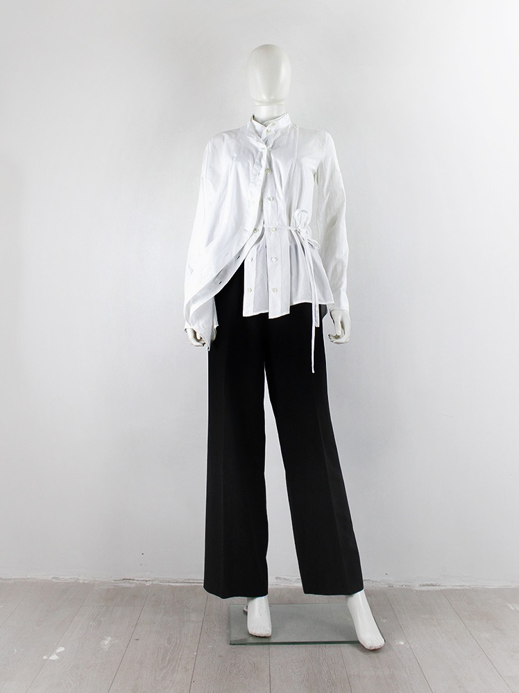 ANN DEMEULEMEESTER white narrow tie 未使用品 Ann Demeulemeester white double layered curved shirt with inner
