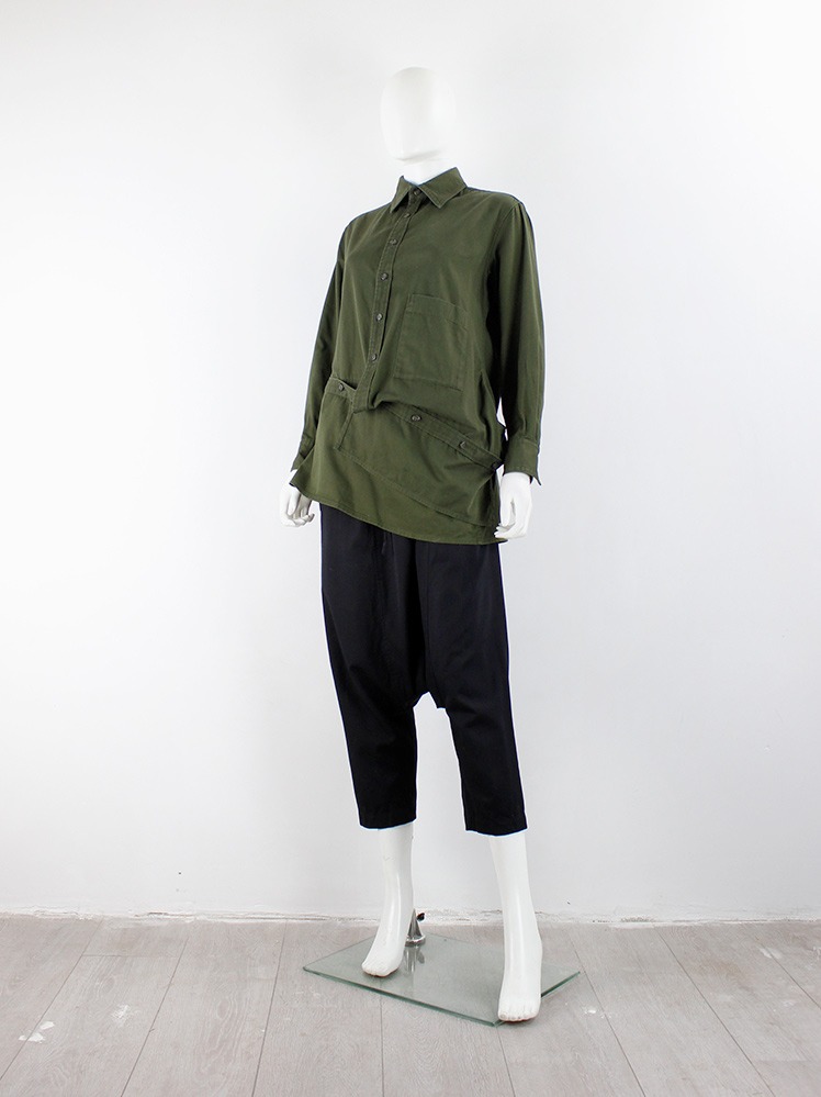 Yohji Yamamoto POUR HOMME T-Shirt Khaki Y's Yohji Yamamoto khaki green deconstructed shirt with