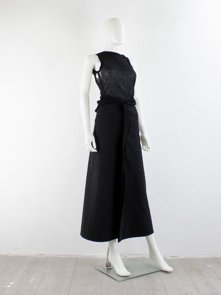 Yohji Yamamoto +Noir black maxi skirt stitched outwards at the