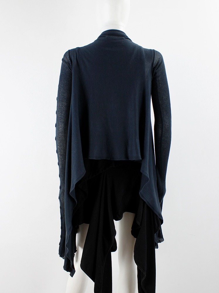 Rick Owens WISHBONE petrol blue cardigan with dragon sleeves