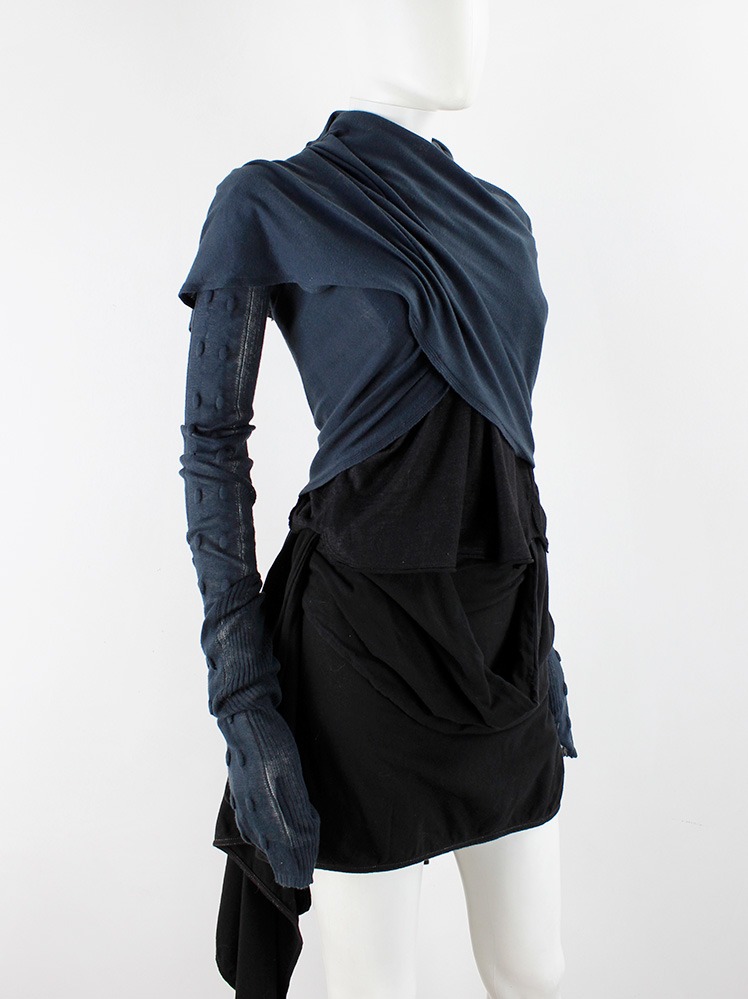 Rick Owens WISHBONE petrol blue cardigan with dragon sleeves