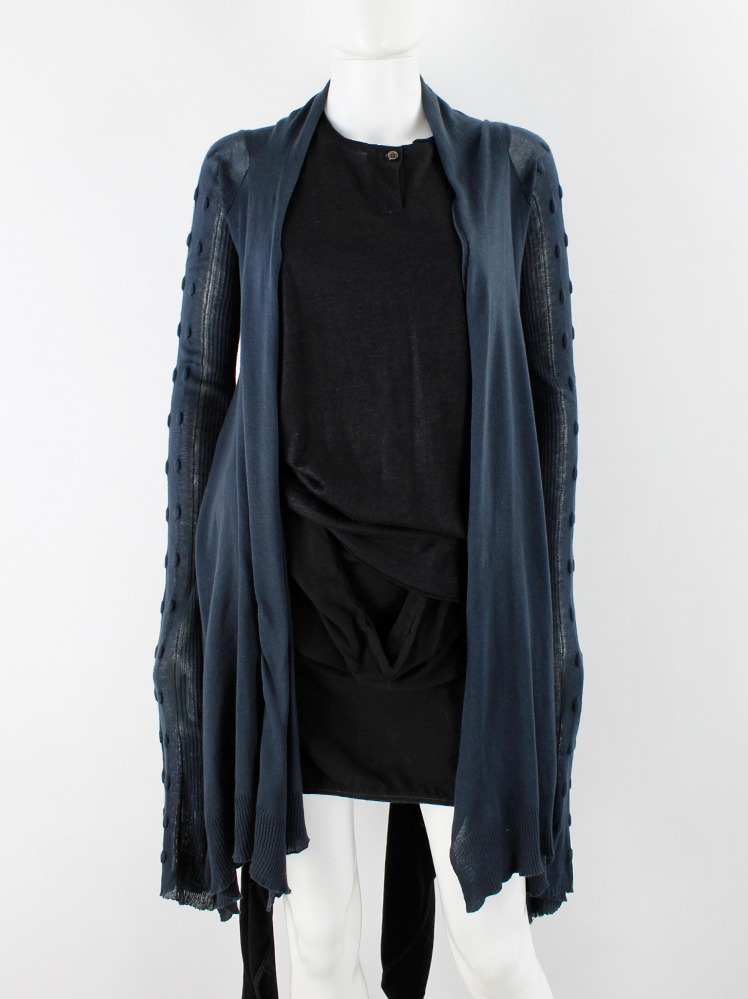 Rick Owens WISHBONE petrol blue cardigan with dragon sleeves