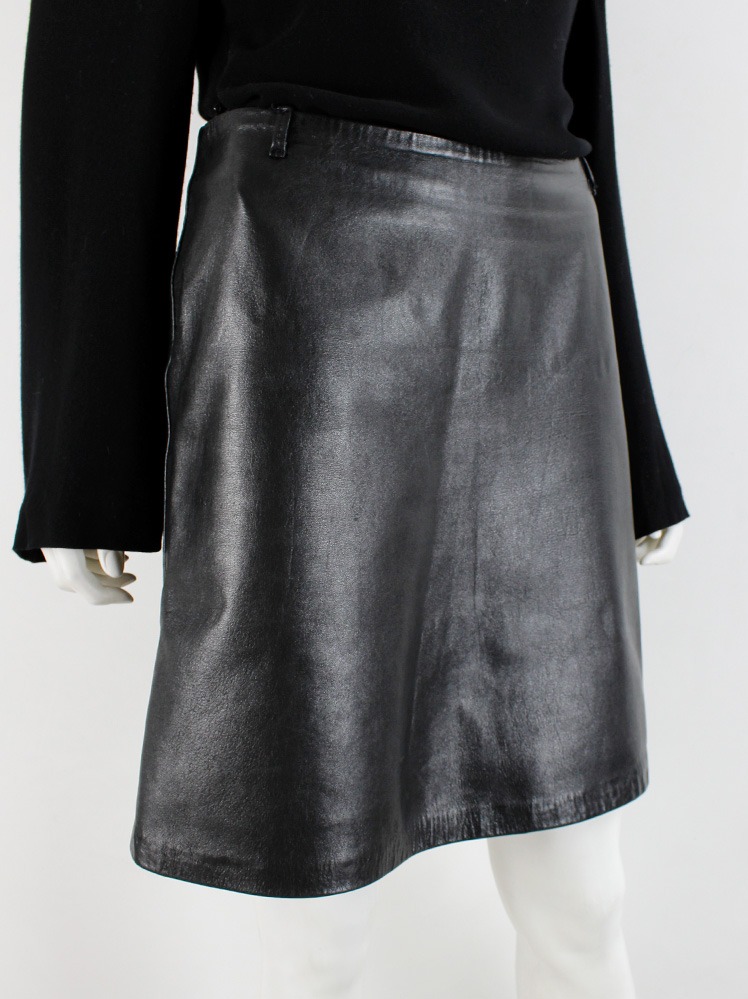 Ann Demeulemeester black leather short skirt with belt loops