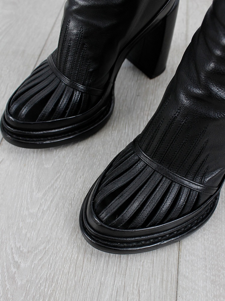 Ann Demeulemeester black ankle boots with front leather strips (36