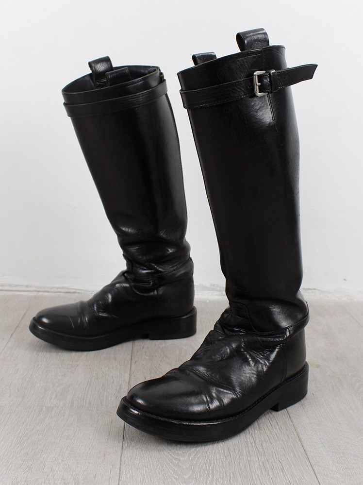 Ann Demeulemeester black riding boots with belt straps (37.5