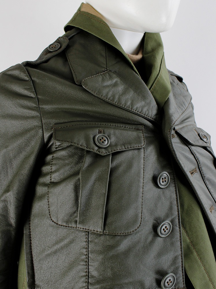 Comme des Garçons grey military jacket over a khaki green draped