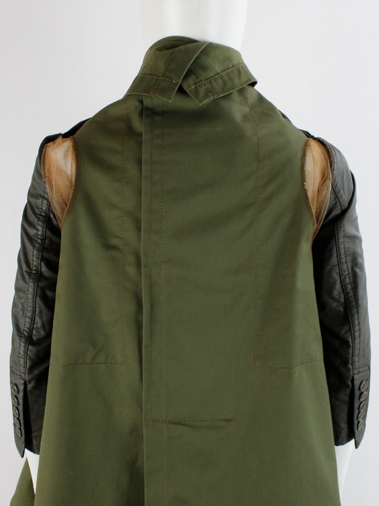Comme des Garçons grey military jacket over a khaki green draped