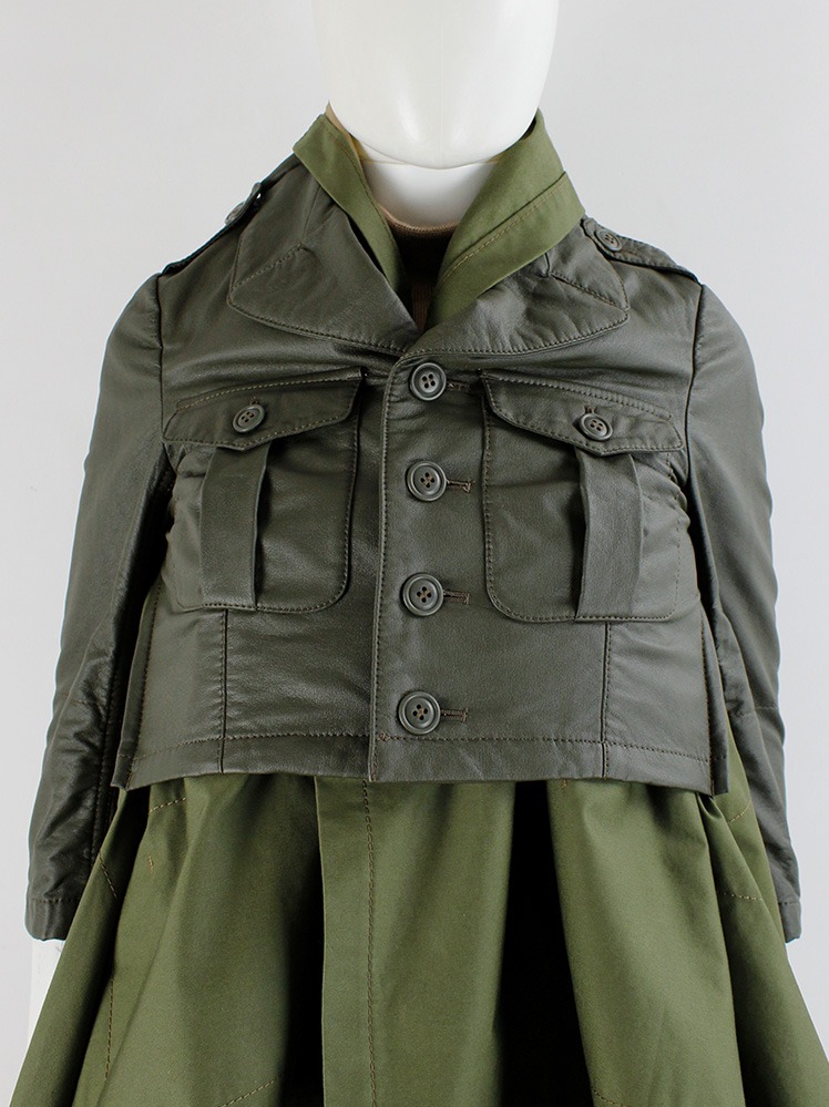 Comme des Garçons grey military jacket over a khaki green draped