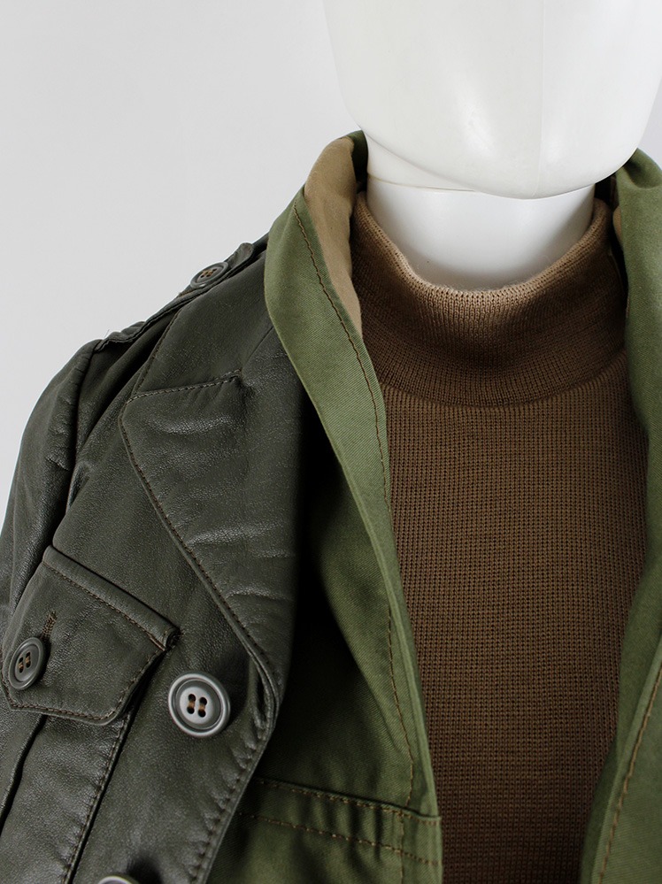 Comme des Garçons grey military jacket over a khaki green draped