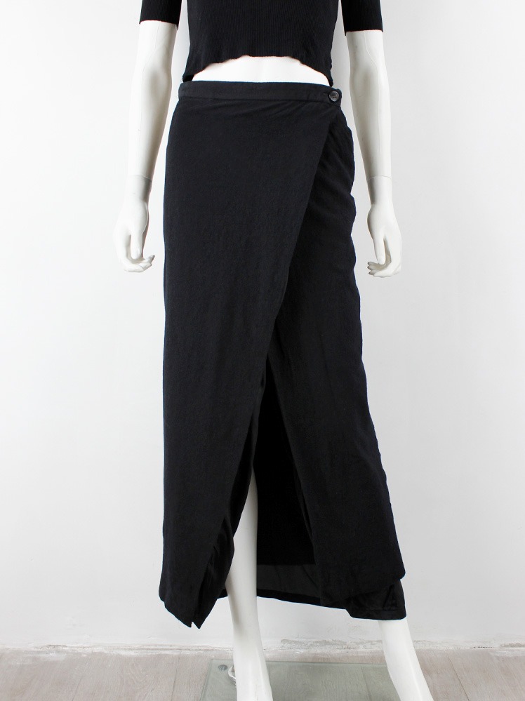 Dries Van Noten dark navy overlapping maxi skirt with longer