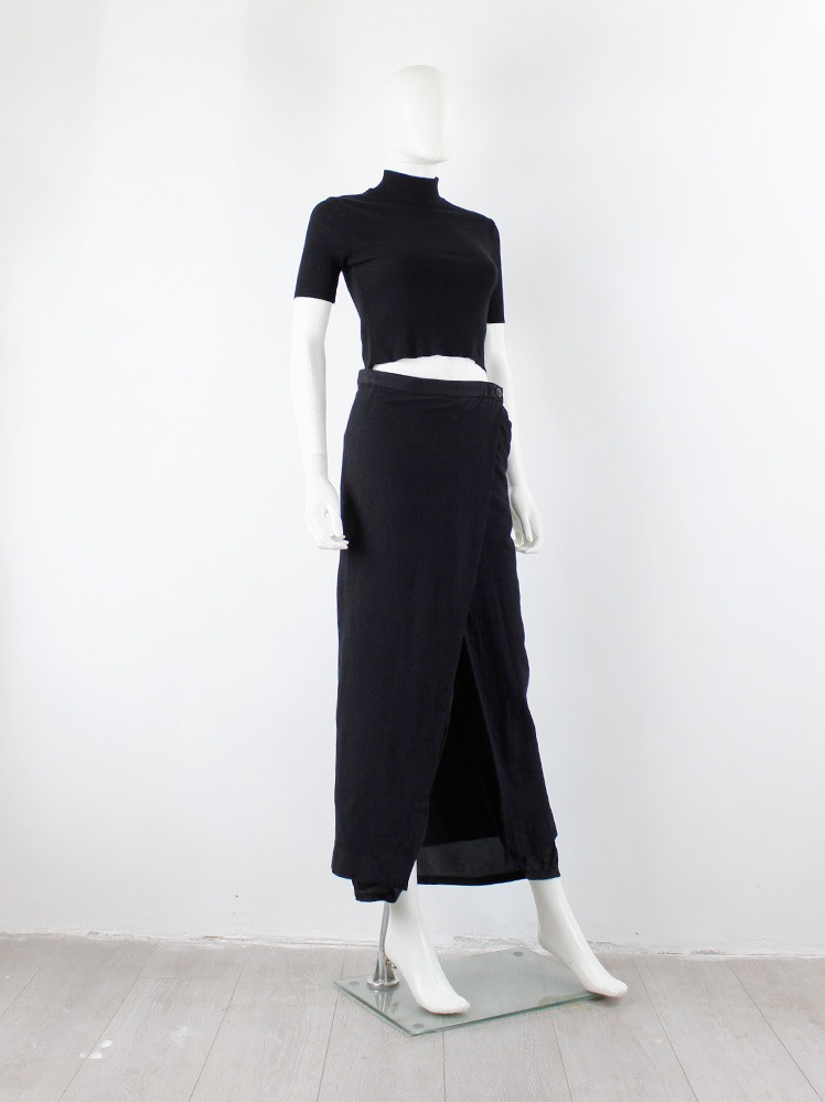 Dries Van Noten dark navy overlapping maxi skirt with longer
