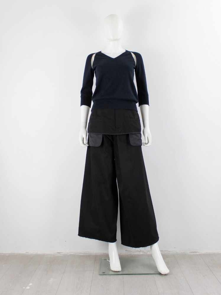 Yohji Yamamoto black extra wide overlapping trousers with interior