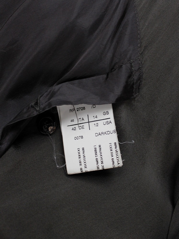 Rick Owens khaki green asymmetric jacket with draped overlapping