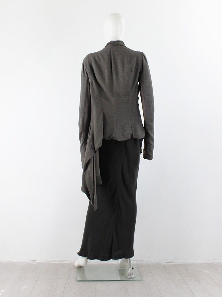 Rick Owens khaki green asymmetric jacket with draped overlapping