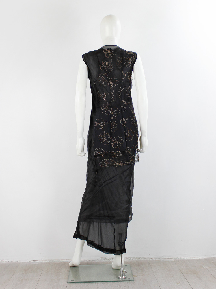 Comme des Garçons black deconstructed dress with embroidered