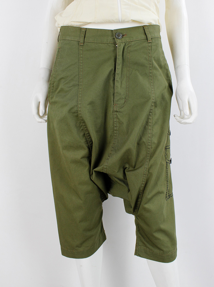 Comme des Garçons khaki green drop crotch trousers with