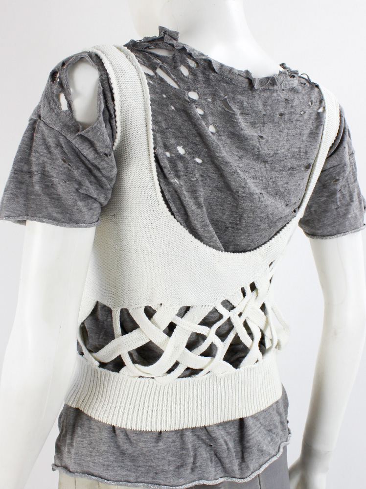 Veronique Branquinho off-white knit crop top with open weaving