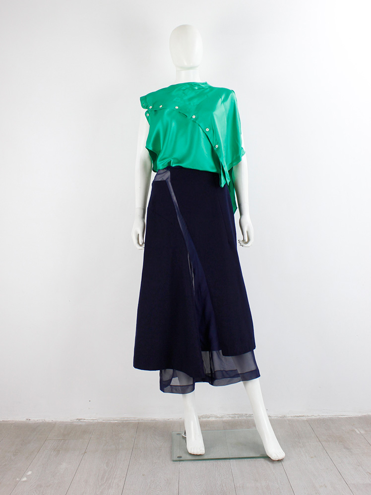 Comme des Garçons navy panelled skirt with cutouts and mesh