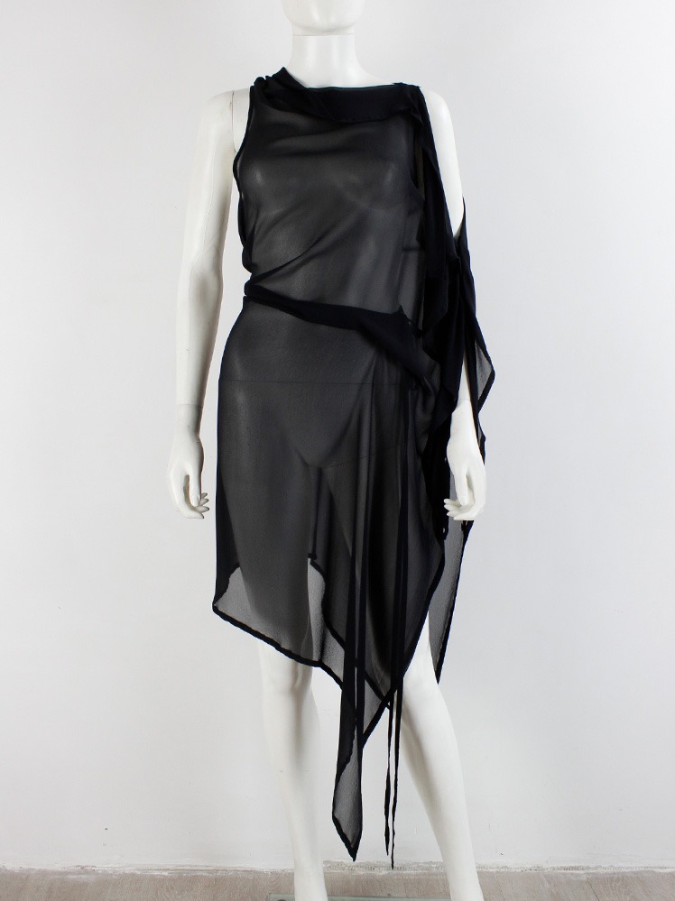 ANN DEMEULEMEESTER アシンメトリー ワンピース ブラック 34 ANN DEMEULEMEESTER アシンメトリー ワンピース ブラック 34 Ann