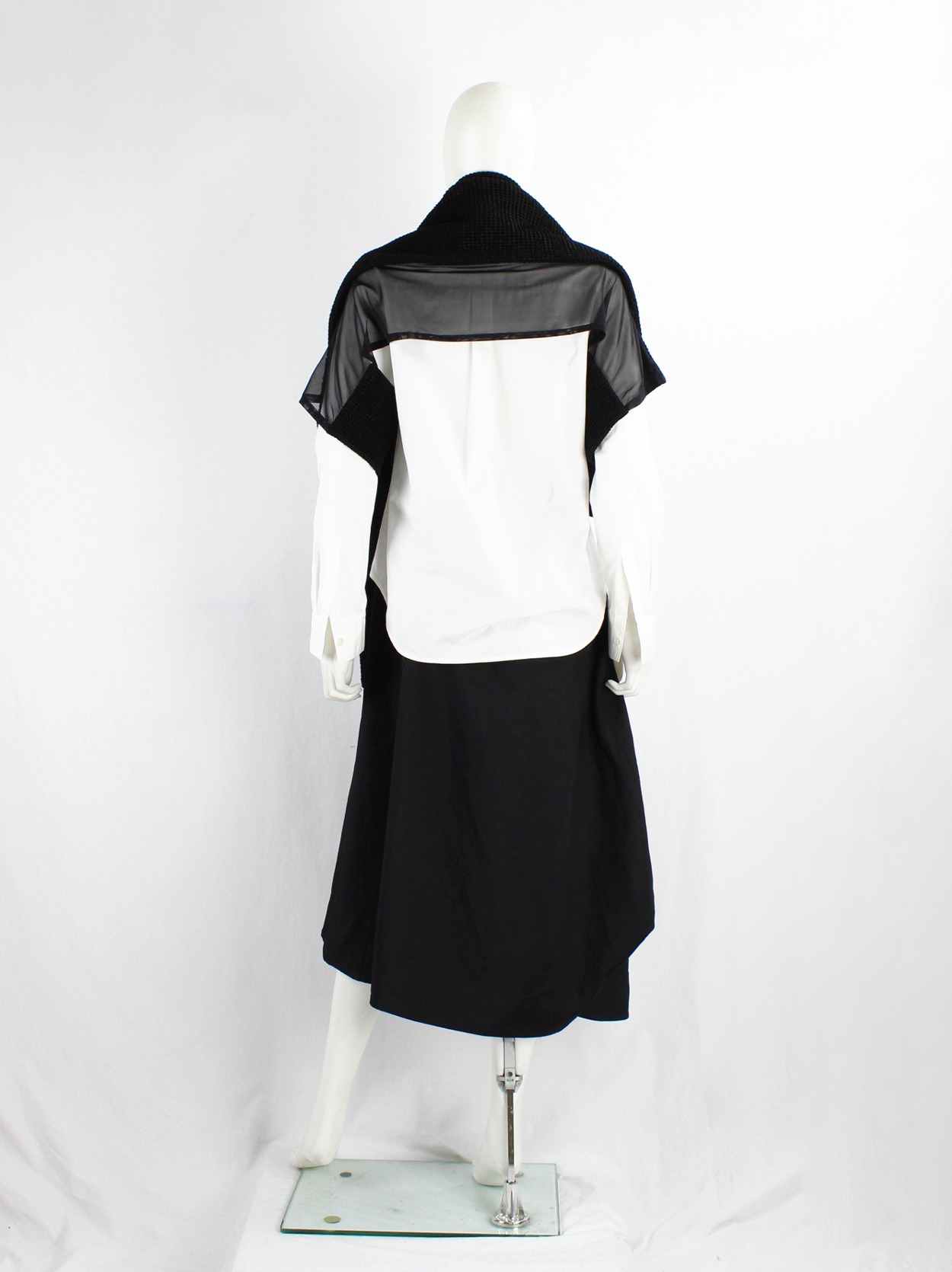 Yohji Yamamoto +Noir black bolero with woven front panels and 