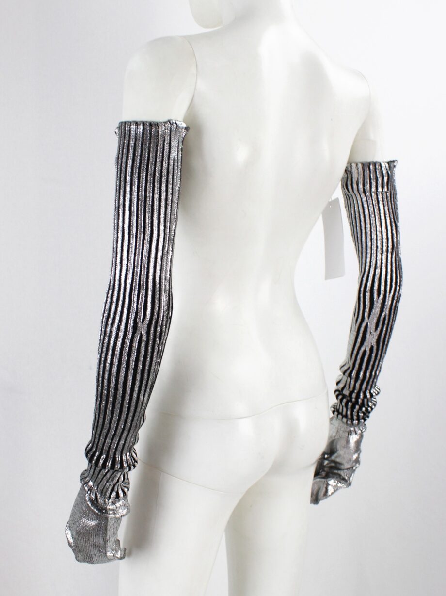 Maison Margiela MM6 black long tabi gloves with silver mirrored