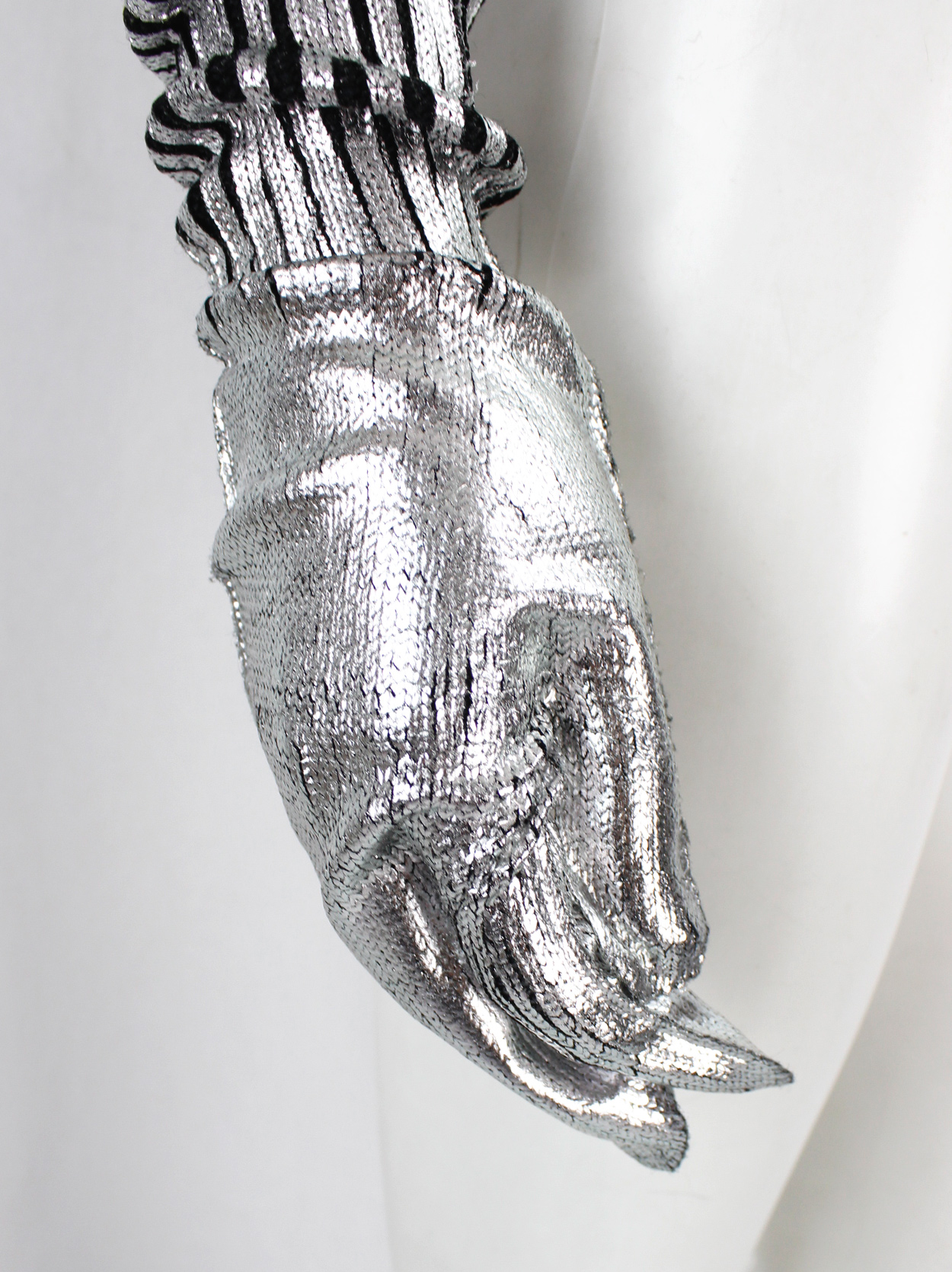 Maison Margiela MM6 black long tabi gloves with silver mirrored