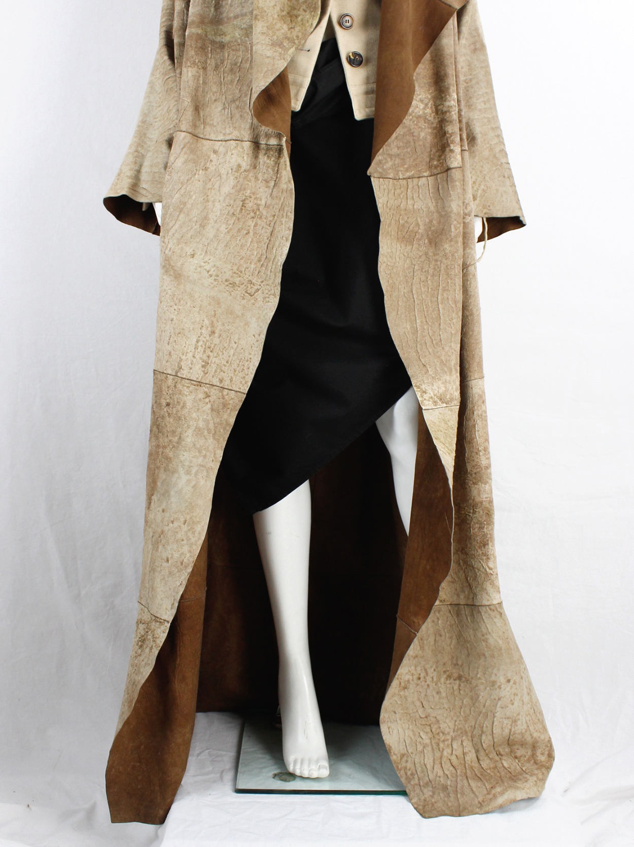 Ann Demeulemeester light brown raw leather hooded robe-style maxi 