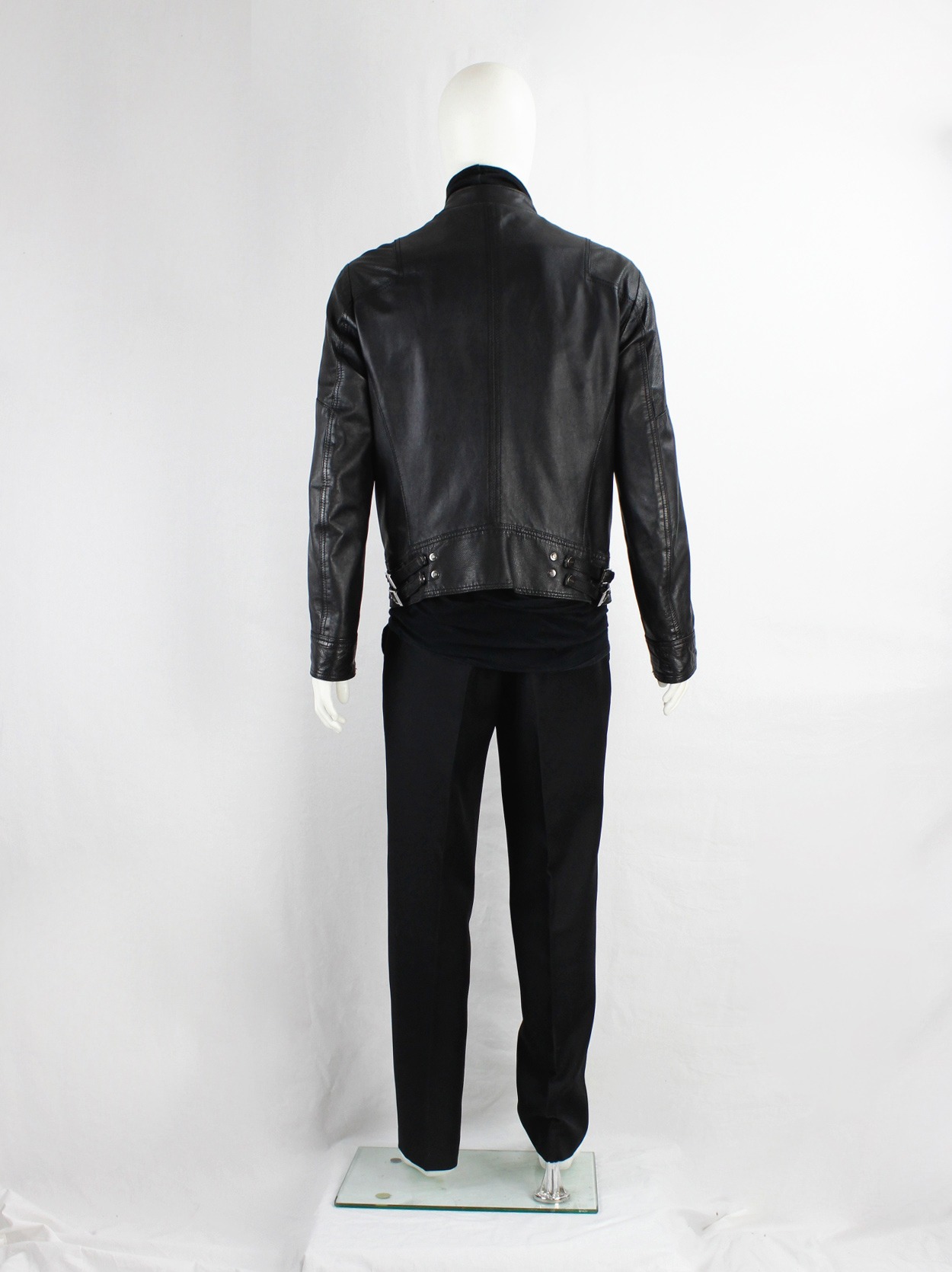 Bikkembergs White Label black leather moto jacket with panelled