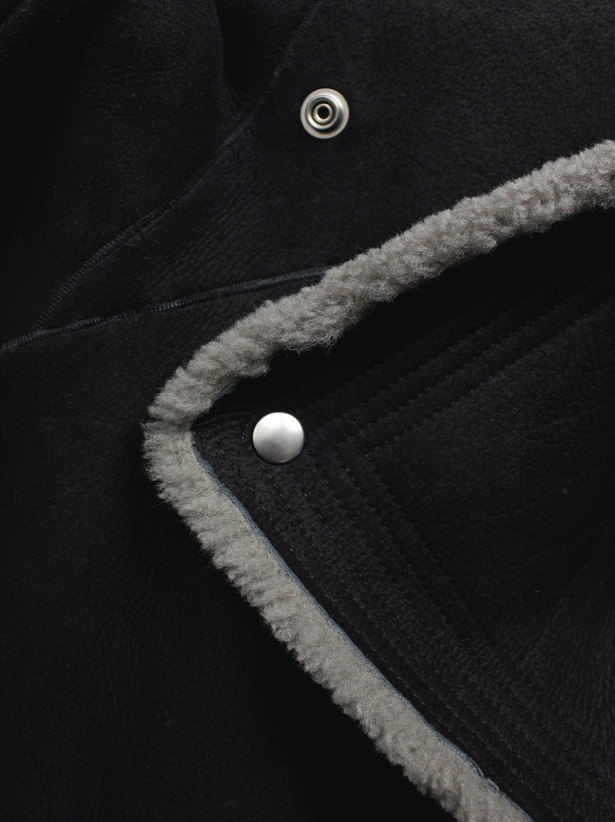 Rick Owens LARRY black reversed mouton biker with grey shearling 