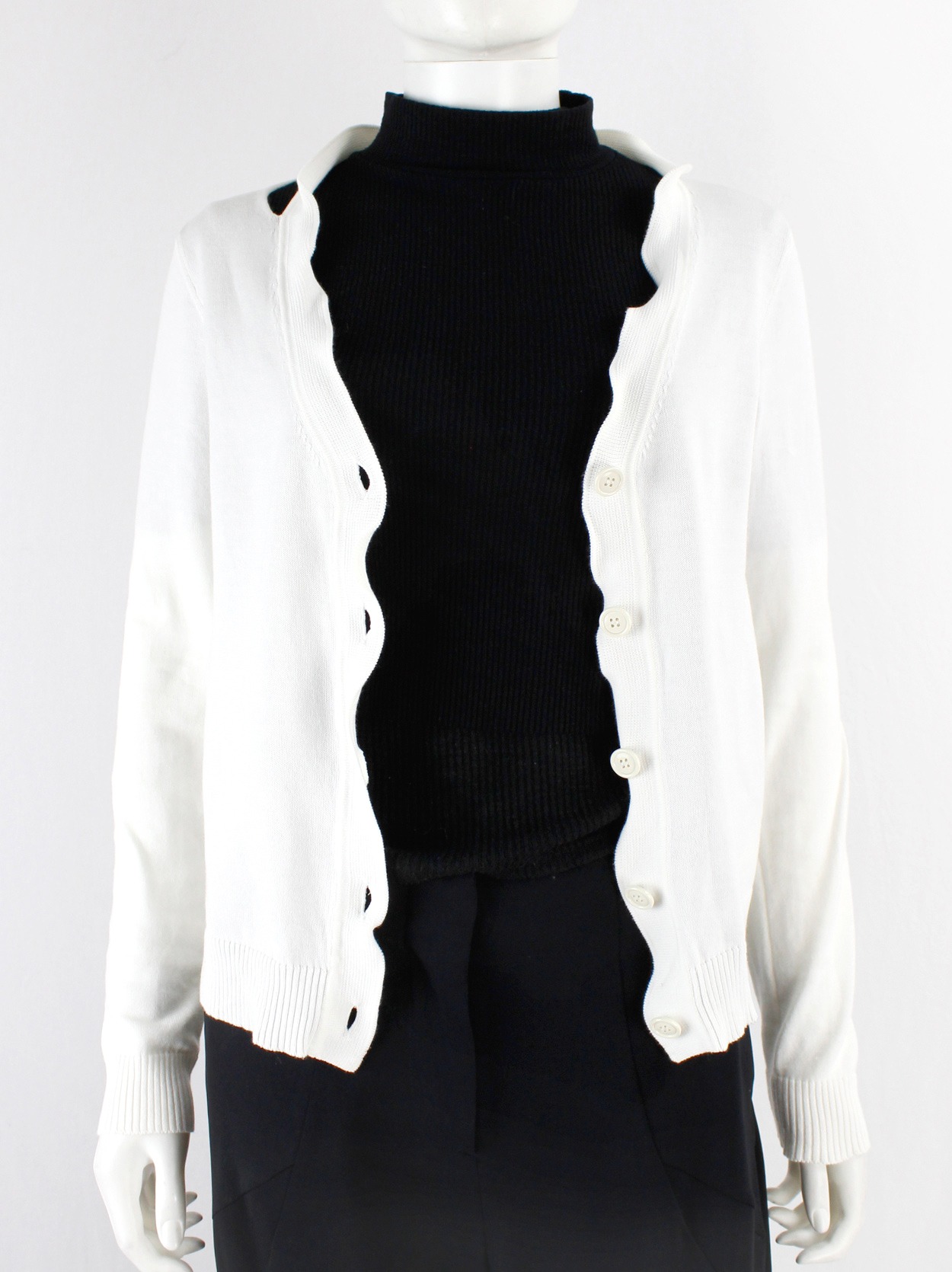 Maison Martin Margiela white cardigan with wavy stretched out trim