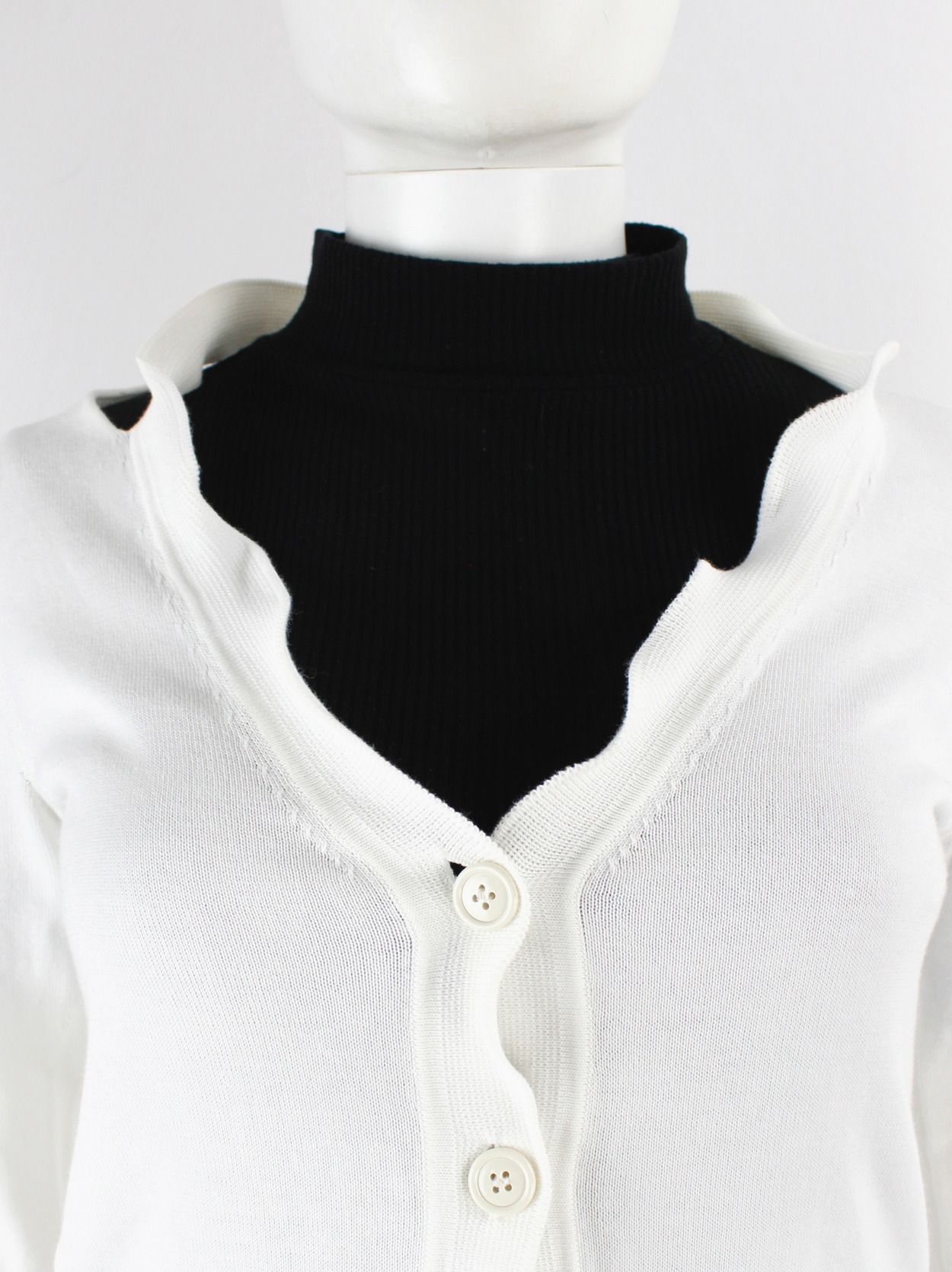 Maison Martin Margiela white cardigan with wavy stretched out trim