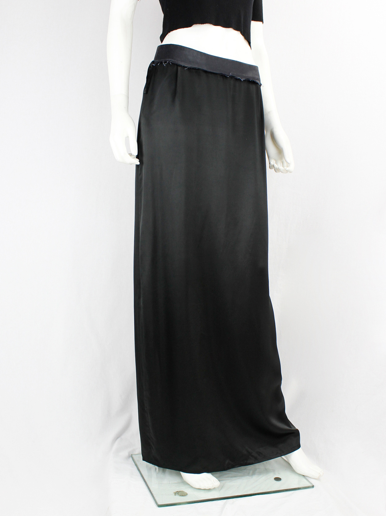 Maison Martin Margiela black inside out maxi skirt with frayed